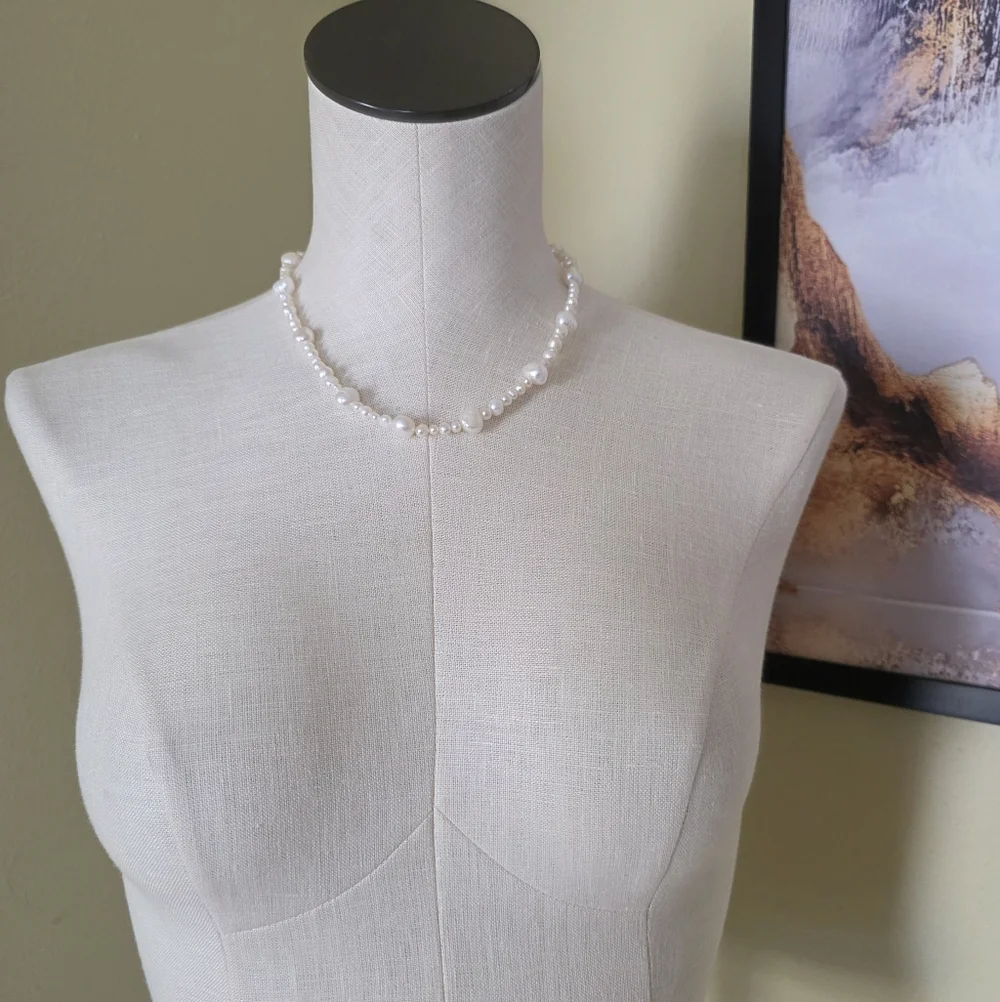 Vintage Baroque Pearl Necklace 925 Sterling Silver Signed CGI CN